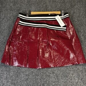 BCBGeneration Patent Faux‎ Leather Mini Varsity Maroon Skirt Size 10 NWT